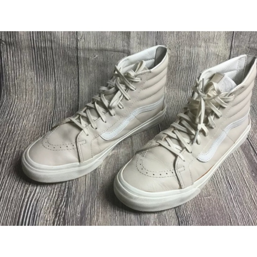 Pink leather Vans Sk8 high tops